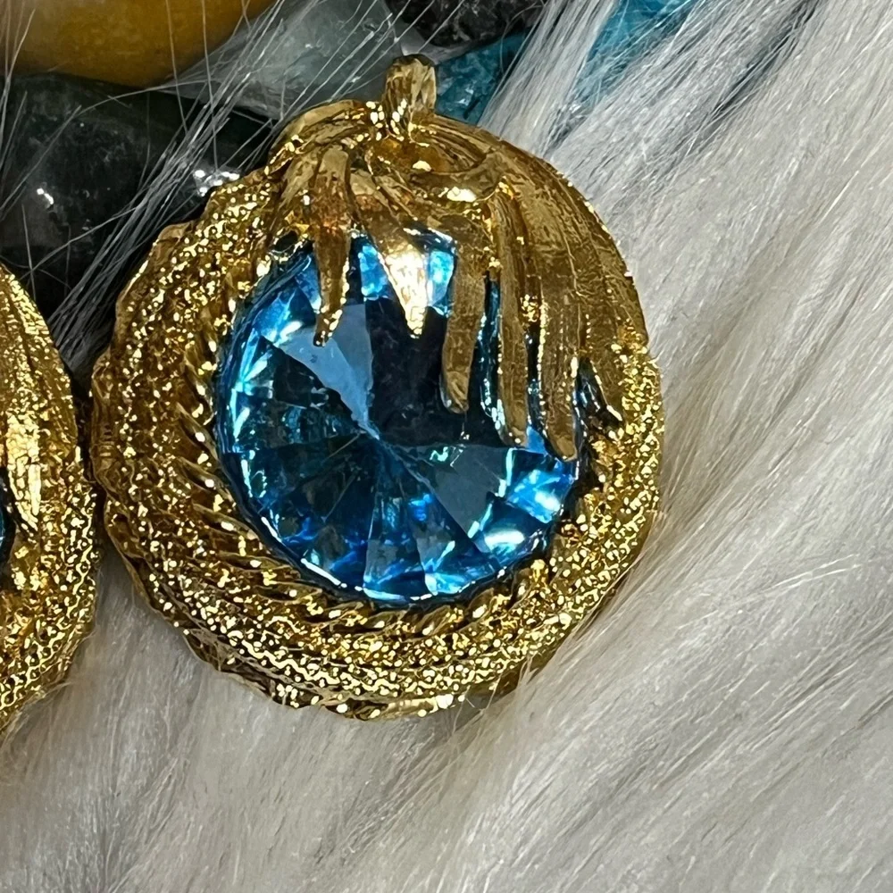 Vintage Bright Aqua Runway Style Clip Earrings